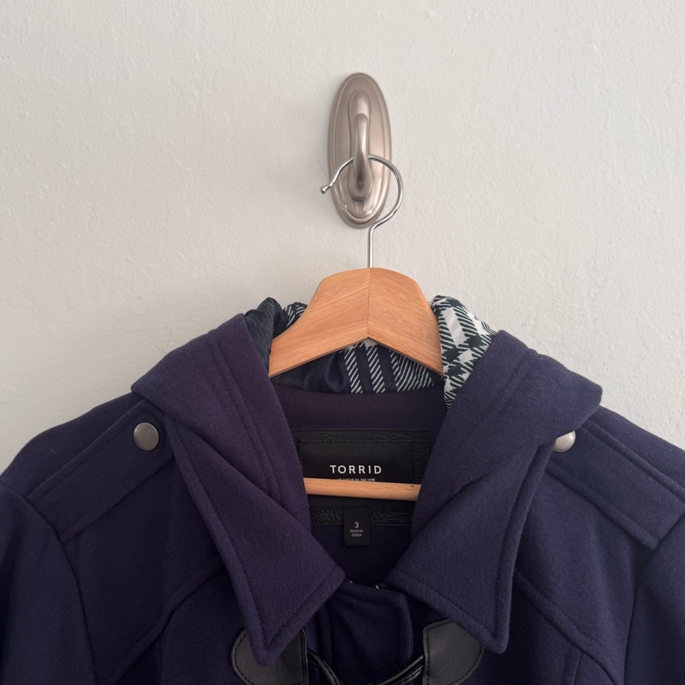 Women's Navy Toggle Pea Coat with Hood - Picture 4 of 7